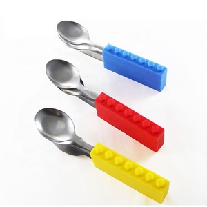 3 Pcs Building Block <strong>Kids</strong> <strong>Cutlery</strong> Sets Spoon Fork and Knife With Silicone Handle Stainless Steel Utensils Flatware - Product Image 2