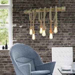 Country Style 6 Heads Hemp Rope Pendant <strong>Light</strong> Vintage Bamboo <strong>Rustic</strong> Industrial Hanging Lamp <strong>Fixture</strong> for Kitchen Island - Product Image 4