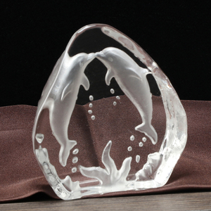 Al por mayor 3D grabado láser delfín cristal iceberg decoración pieza - Product Image 1
