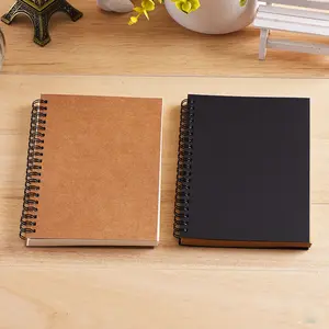 custom/wholesales kraft paper cover spiral binding sketch notebook black double wire-o blank inside page notepad