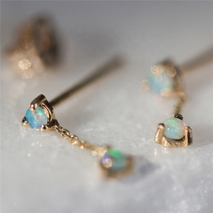Fashion 925 Sterling Silver 14K Gold Plated <strong>Opal</strong> <strong>Stud</strong> <strong>Earrings</strong> Women - Product Image 3