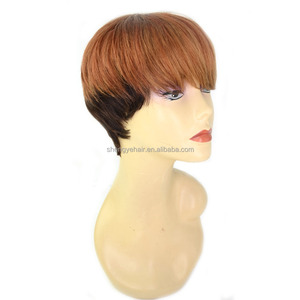 Ombre Pelucas sjipping libre $33 Virginal Recta Peluca de Cabello Humano Con Bang Corto Pelucas para Afroamericano Wome - Product Image 4