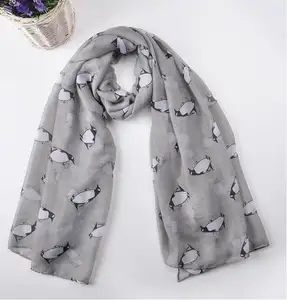 ZP Женская пляжная шаль с милыми животными, заводской шарф из вуали с принтом пингвина