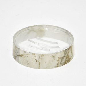 Ensemble d'accessoires de salle de bain en plastique transparent/beige, motif marbre élégant et écologique - Product Image 5