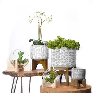 Wholesale hot sale outdoor succulent flower pots cement gray planter with stand holder