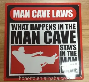 Impresión de cueva plana para hombre, letrero de estaño en relieve
