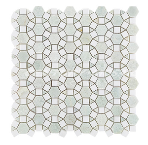 بلاط فسيفساء رخامي مصقول من ثاسوس الأبيض ومينغ الأخضر من شركة سنتشري موزاييك - Product Image 1