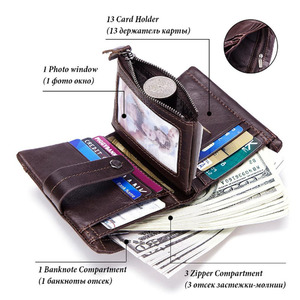 <strong>Italy</strong> Genuine <strong>Leather</strong> Men's Vintage Style Wallet Short Trifold Zipper Buckle Coin Purse Polyester Lining Direct Factory Supplier - Product Image 3