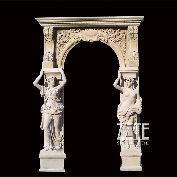 Custom marmo naturale bianco porta surround cornice con statua di donna