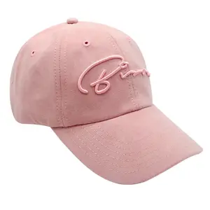 Factory Price Brand Custom Curved Brim Gorras Dad Hat 3 D Puff Embroidery Suede Five Panel Baseball Caps
