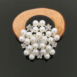 Kancing Berlian Imitasi Pipih 33Mm dengan Mutiara untuk Rambut Bunga Pernikahan Kancing Mutiara JM019