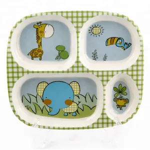 4 section custom cartoon Melamine bulk dinner plates for children