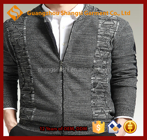 Guangzhou hommes stand col zip avant argyle imprimer <span class=keywords><strong>gris</strong></span> noir casual cardigan chandail - Product Image 1