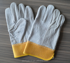 Brown leather cowhide leather <span class=keywords><strong>color</strong></span> match's Working gloves Safety with full cotton lining - Product Image 6