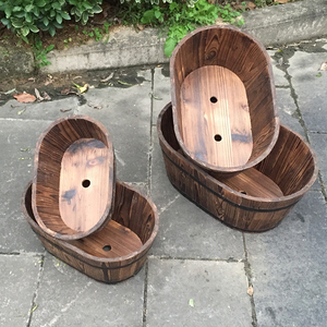 Garden Pot <strong>Box</strong> Set of 4 Indoor Outdoor Wood <strong>Planter</strong> With Drainage Holes Wooden <strong>Planter</strong> Wooden Bucket - Product Image 4