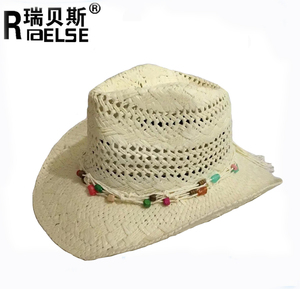 Phụ Nữ Phụ Nữ Thời Trang <span class=keywords><strong>Handmade</strong></span> Giấy Rơm Mũ Cao Bồi Với Hạt - Product Image 2