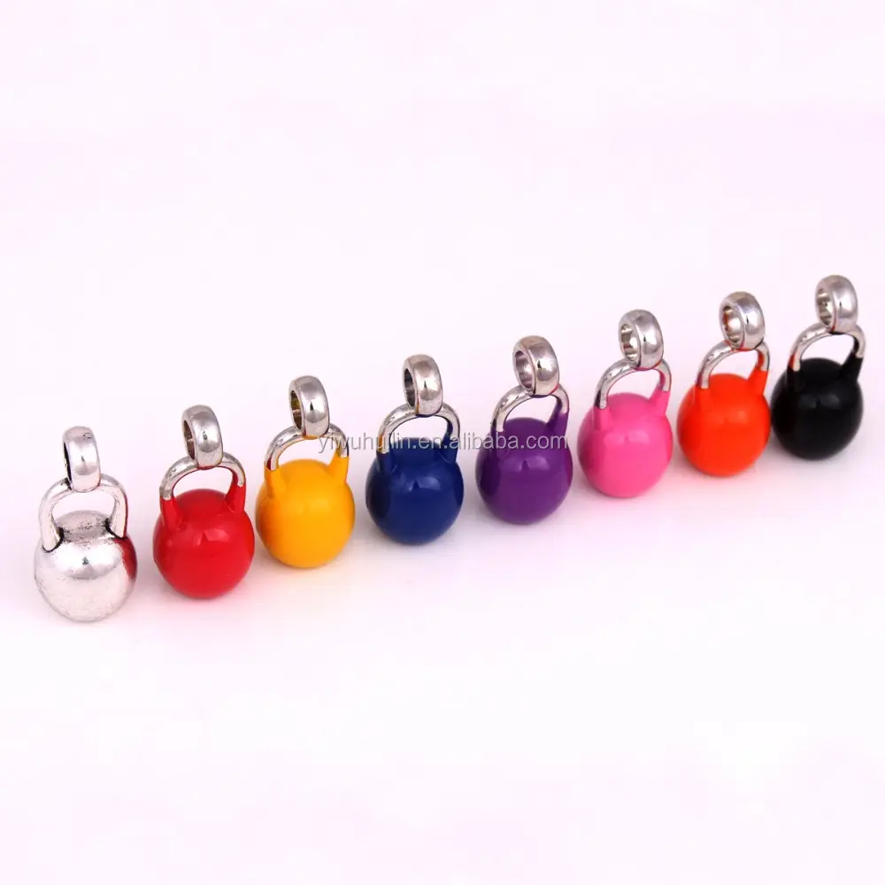 IMG 7858 Yiwu Huilin jewelry New design Spray paint multicolor Gym Sport Fitness little Kettlebell Pendant jewelry