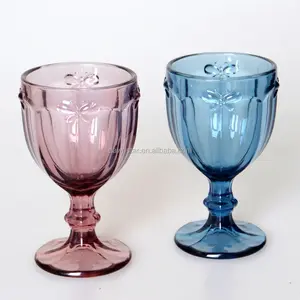 Glass Drinkware Type And Wine Glass Different Embossed Pattern Glass Goblet