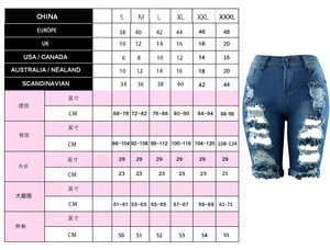 Shorts en jean skinny taille haute bleu délavé effet déchiré longueur genou pour <span class=keywords><strong>femme</strong></span>, vente en gros, pas cher, taille 2XL - Product Image 2