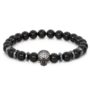 Lusso <span class=keywords><strong>Mirco</strong></span> pavimenta CZ Skull Crown Lava Rock & India Labradorite bracciale con ciondolo per uomo perline in pietra naturale - Product Image 4