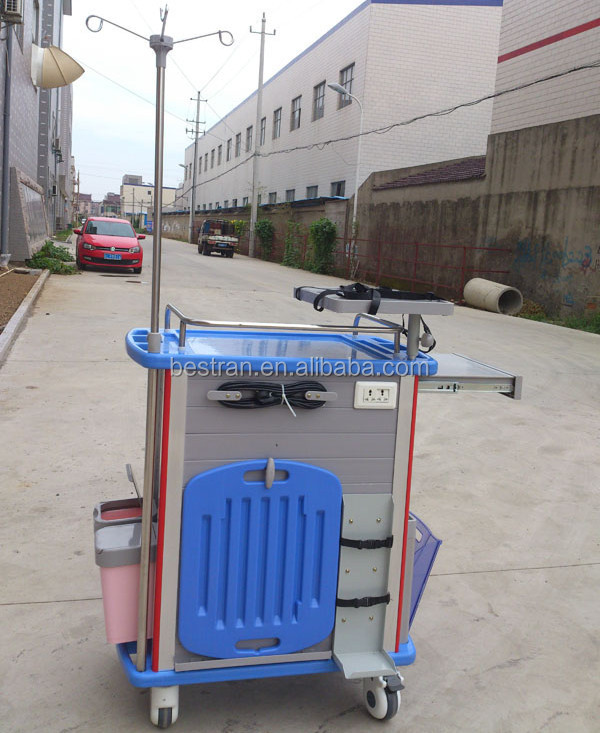 BT-EY001B Cheap hospital ABS plastic emergency resuscitation trolley  medical crash cart with 5 drawers wheels price