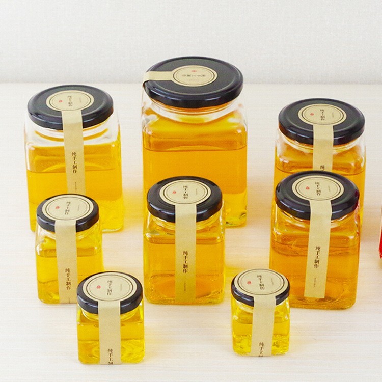 Clear empty food storage glass jar polygon glass jar with screw lid square glass food jar