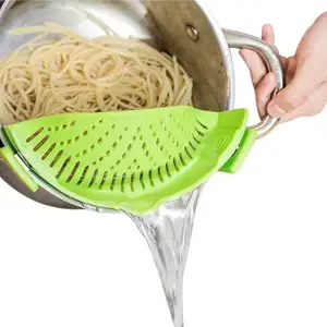 Lime Green Snap 'N Strain Strainer, Clip On Silicone Colander, Fruit Vegetables Pasta and Spaghetti strainer for Pots and Bowls