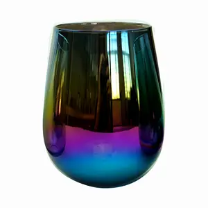 Color changing Iridescent Glasses 15oz Stemless Red Wine Glass Cup Ion Plated For Wedding Party