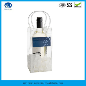 Tas pendingin es botol anggur desain grosir plastik bening <span class=keywords><strong>Pvc</strong></span> baru sebagai hadiah bagus pemasok Tiongkok menerima pegangan cetak layar 2016