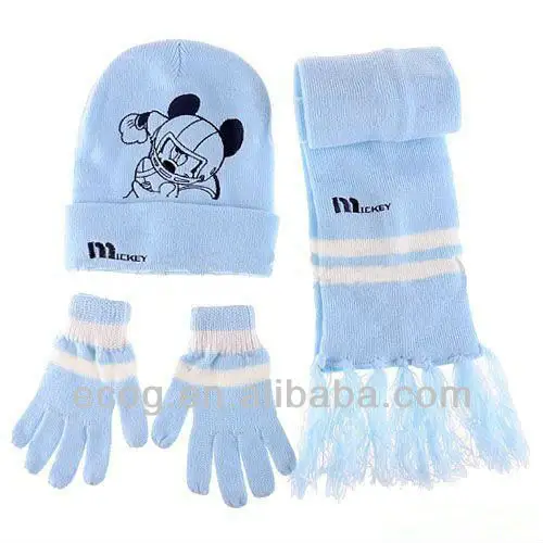 Теплый зимний акриловый Детский комплект шапка шарф перчатки