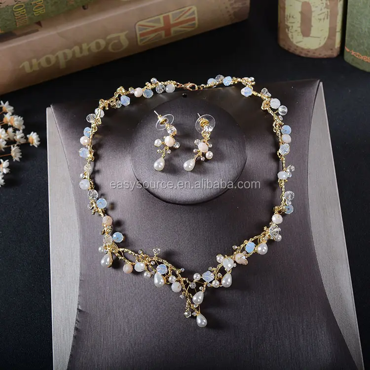 Antique Gold Plated Zircon Necklace Earrings Bridal Floral Necklace Girls Party Jewelry Set men Diamond Choker Necklace Set