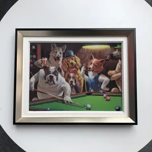 Framed raster lenticular art 3d picture carton design of dog at pool table