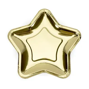 616098 Gold/silver Foil Paper Star Plates Irregular polygon Pentagram Disposable Party Dessert Dishes Supplies