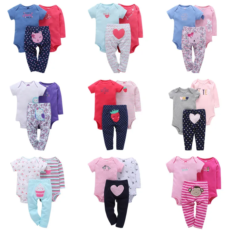 3Pcs/Set Wholesale Spring Autumn Infant Toddler Suits Fashion Baby Romper Cotton Print Animal Baby Set New Born Clothes