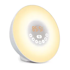 Vendita calda lampada da comodino Sunrise Sunset Atmosphere Wake Up Light Radio sveglia con ricarica USB