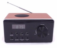 Radio FM de bureau en bois compatible avec les cartes USB et SD, horloge analogique-numérique