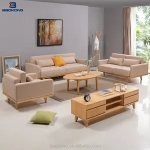 Set Sofa Ruang Gambar, Set Sofa Dudukan Kain Bingkai Kayu Karet