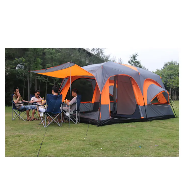 top grade 5 -8 people orange party outdoor double layer two bedrooms waterproof camping tent