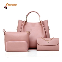 Cr Over 11 Jaar Ervaring Hot Koop Smooth Patroon Dames Grote Handtas Lange Riem 3Pcs Tas Set Lederen Portemonnee en Portemonnee Set