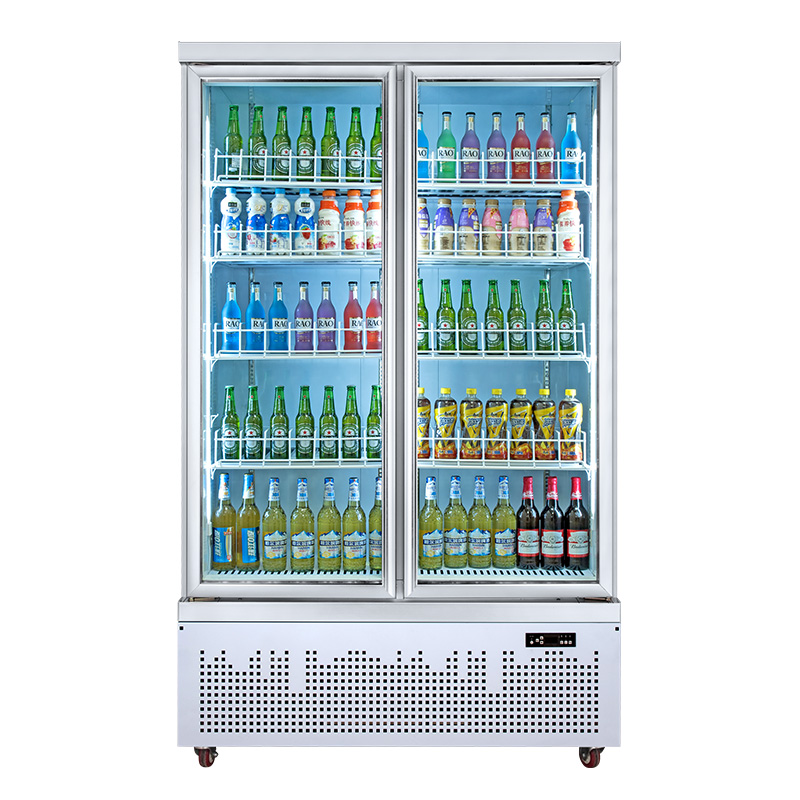 double door glass fridge