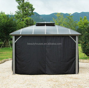 Gazebo d'extérieur en aluminium avec structure renforcée en fer, toit rigide en polycarbonate, imperméable, pour patio, jardin, protection solaire, anti-pluie et moustiquaire naturelle - Product Image 3