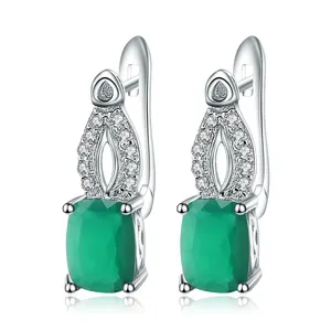 Abiding white cz 925 sterling silver jewelry korea natural green agate gemstone hoop earrings for women girls gift