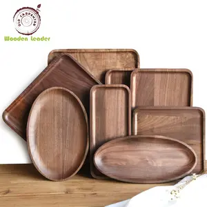 Wholesale Black Walnut home use light Customized Acacia BBQ Wood breakfast bread Snack Plate Dinner Plates