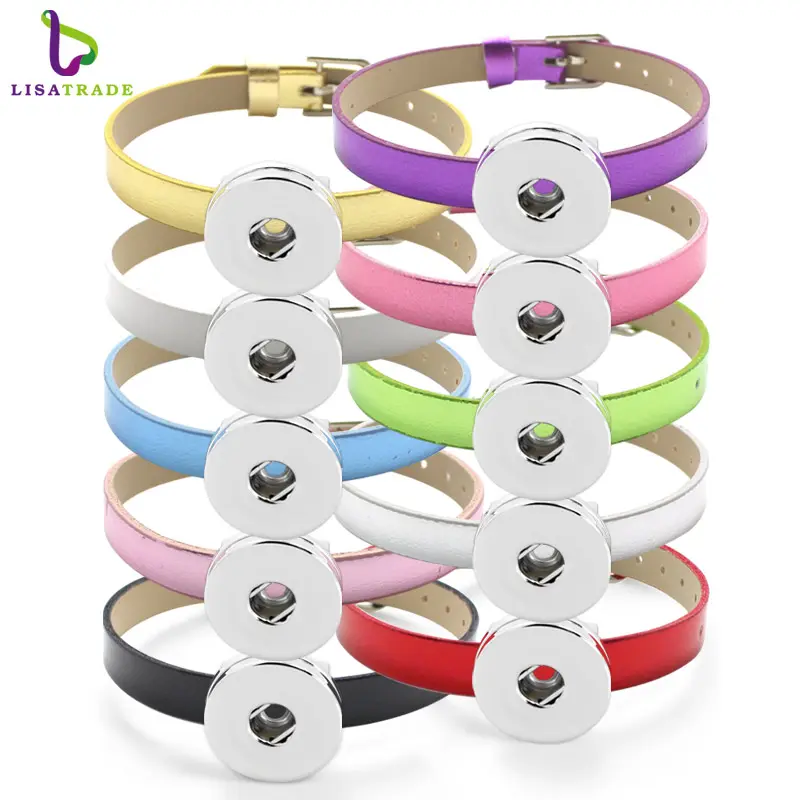 Wholesale 8ミリメートルMetal PU LeatherスナップボタンBracelet DIY Personalized Wristband Fit Slide Letter Charm、Accept Custom Bracelet