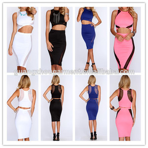 2014 nueva moda malla de corte a cabo sin mangas 2 pieza de talle alto bodycon cóctel fiesta <span class=keywords><strong>vestido</strong></span> de noche sexy para las - Product Image 1