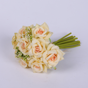 Fábrica al por mayor 9 cabezas de flor artificial <span class=keywords><strong>Rosa</strong></span> Blanca manojo ramo de rose - Product Image 5