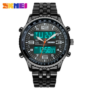 SKMEI-Reloj de pulsera de acero inoxidable, cronógrafo de mano grande con 2 zonas horarias, fecha, semana, Popular, 1032 - Product Image 2