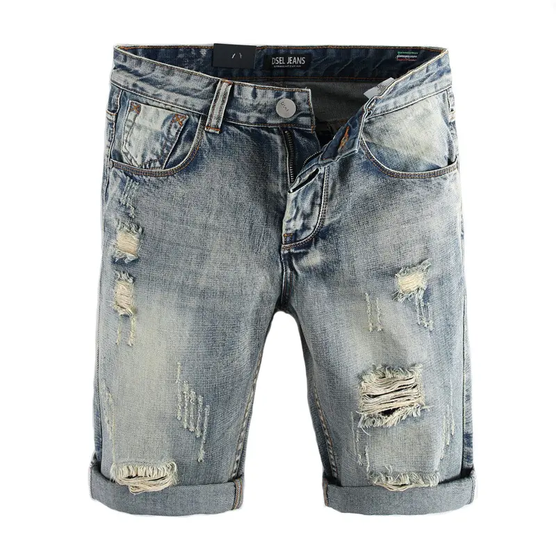 New style Denim Shorts Men Summer High Quality Retro Hole Ripped Short Jeans Classical Knee Length for Men