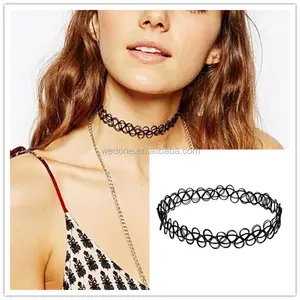 Black Gothic Stretch Elastic Double Line Henna Tattoo Choker Necklace