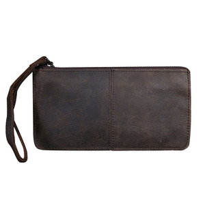Nuova borsa pochette in pelle di cavallo pazzo retrò per uomo alla moda lungo portafoglio per cellulare - Product Image 1